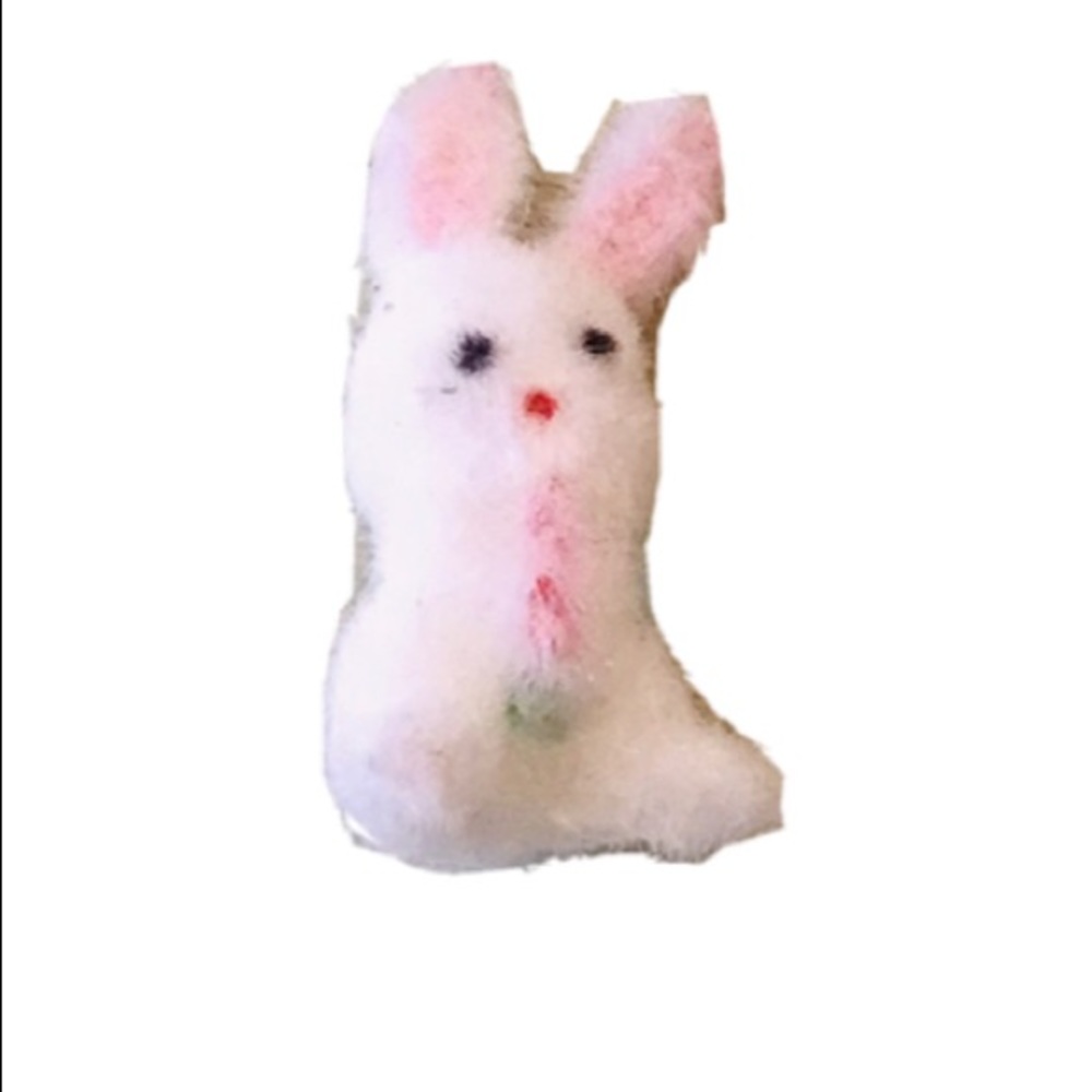 Vintage Flocked Miniature Bunny Rabbit Deadstock Easter Decor Doll Accessory